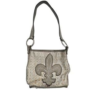 Raviani Multicolor Croc Embossed Leather Fleur De Lis Rhinestone Bucket Bag Stud